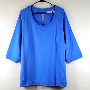 NWOT Denim&Co Active QVC Marine Blue 3/4 Sleeve Top Size 1X